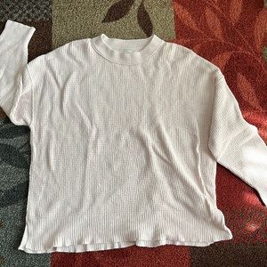Aerie MED Waffle Knit Crewneck Sweater in Light Pink